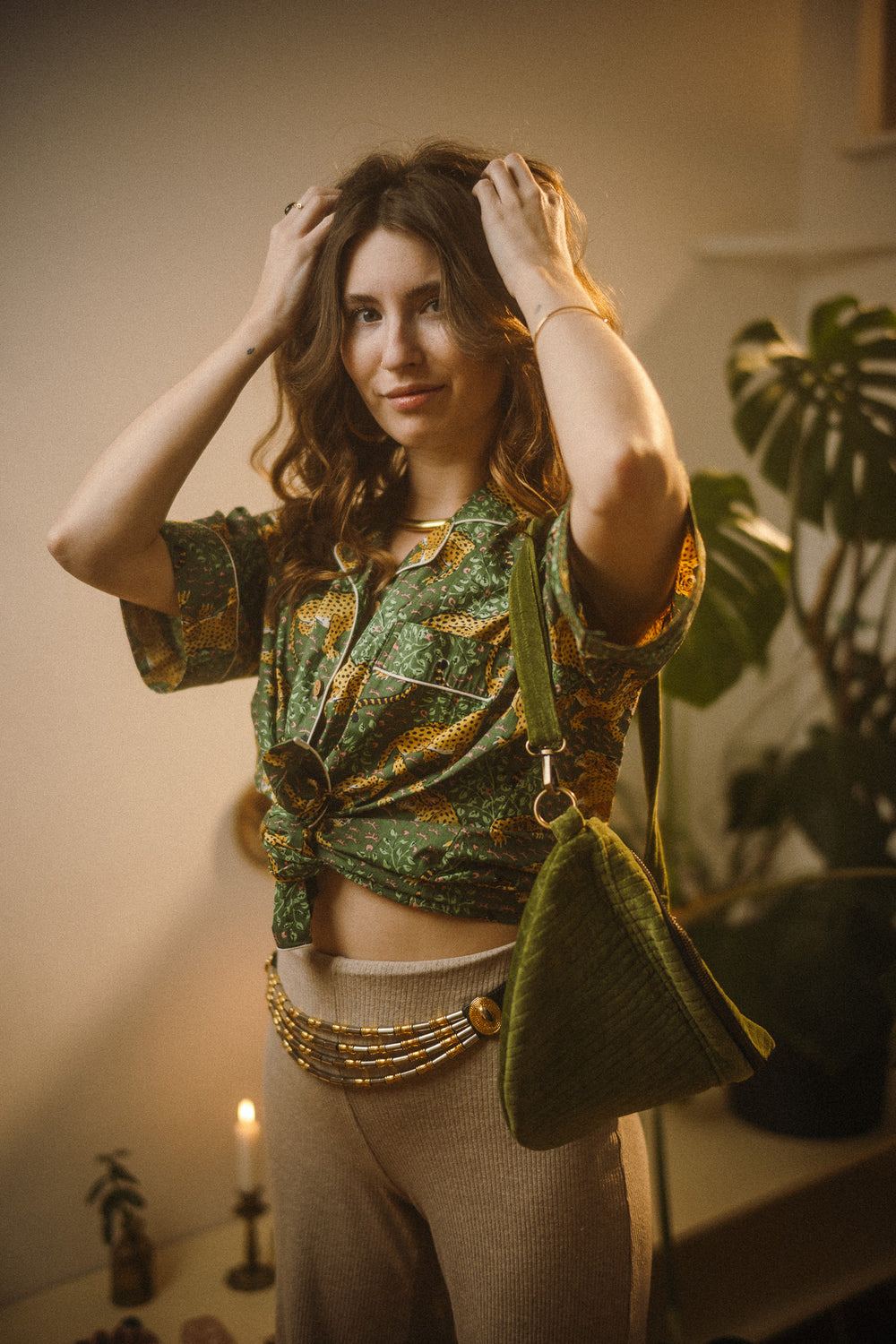 Stylisches Pyjama Set, Tiger Print Schlafanzug, Grün, Kurze Nachtwäsche, Unisex Pyjama aus Baumwolle, Trendige Muster 