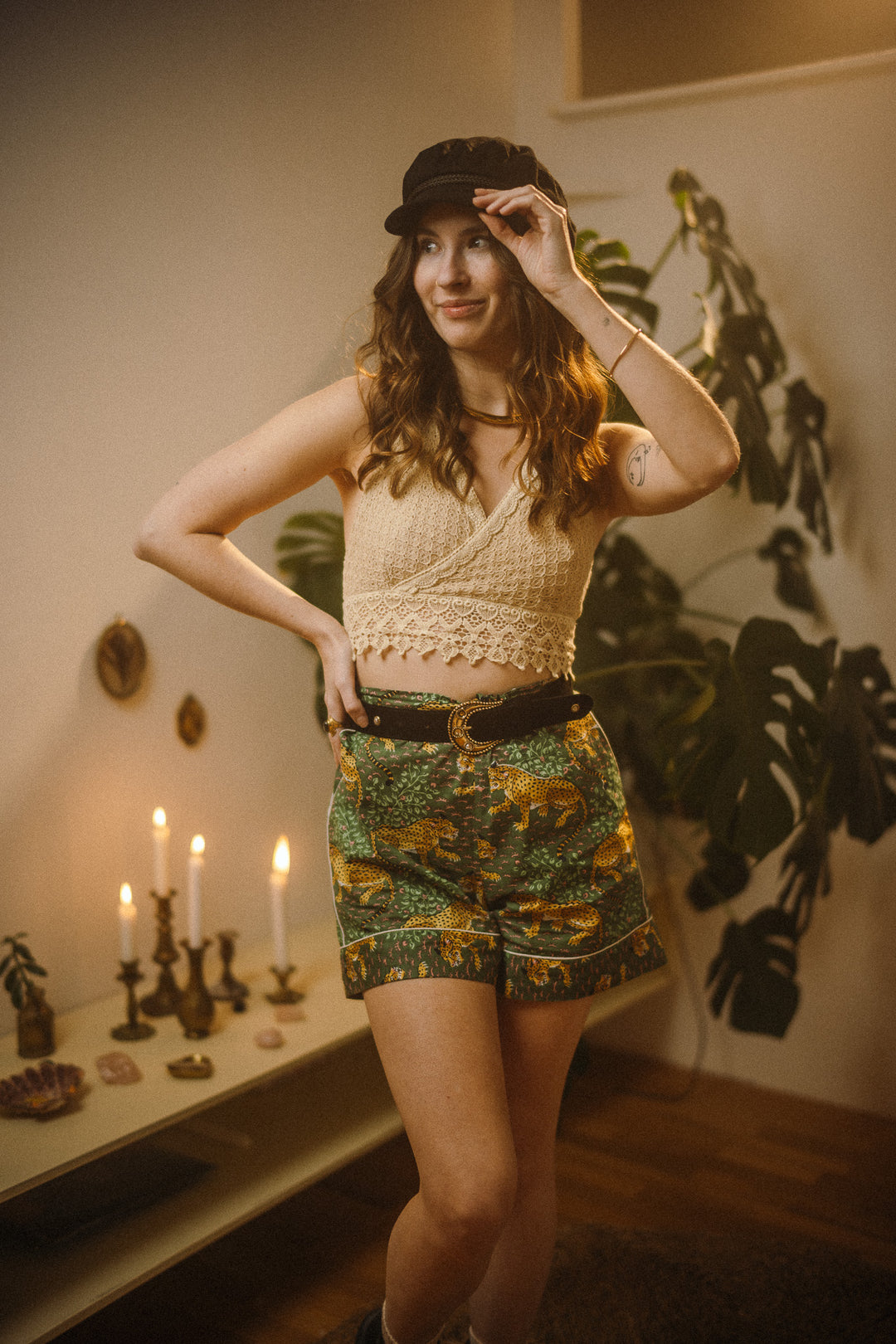 Stylisches Pyjama Set, Tiger Print Schlafanzug, Grün, Kurze Nachtwäsche, Unisex Pyjama aus Baumwolle, Trendige Muster 