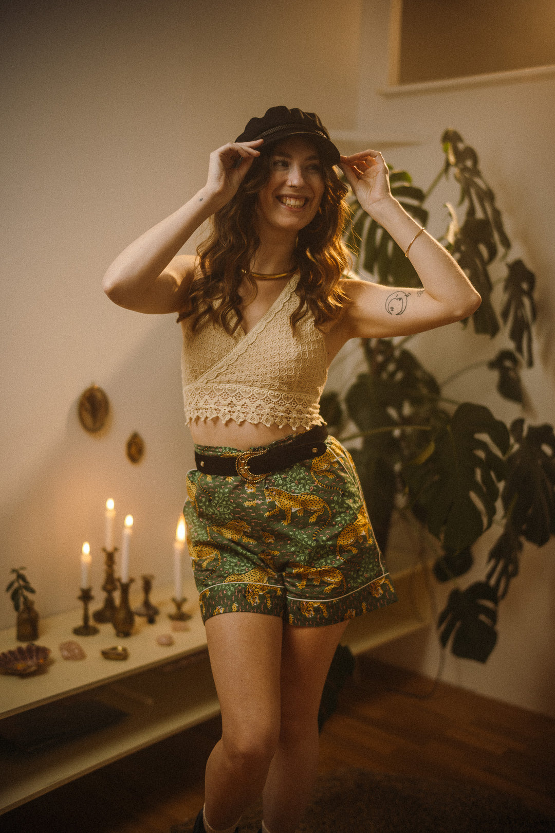 Stylisches Pyjama Set, Tiger Print Schlafanzug, Grün, Kurze Nachtwäsche, Unisex Pyjama aus Baumwolle, Trendige Muster 