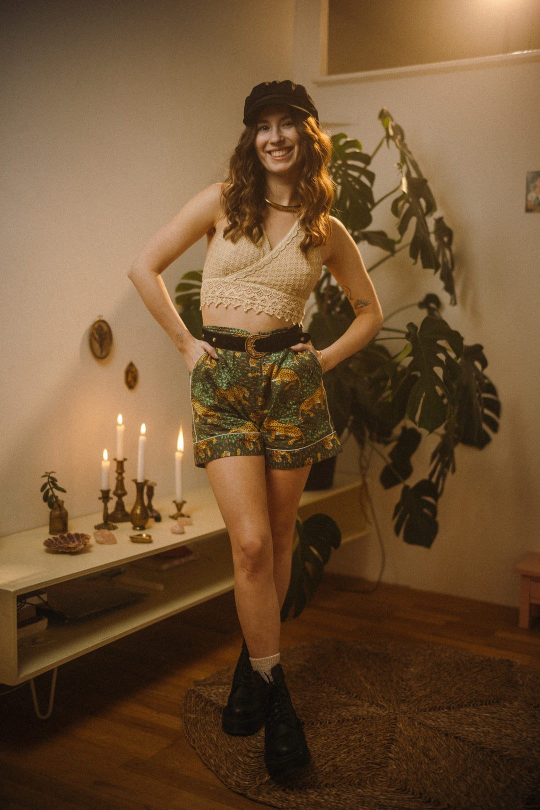 Stylisches Pyjama Set, Tiger Print Schlafanzug, Grün, Kurze Nachtwäsche, Unisex Pyjama aus Baumwolle, Trendige Muster 