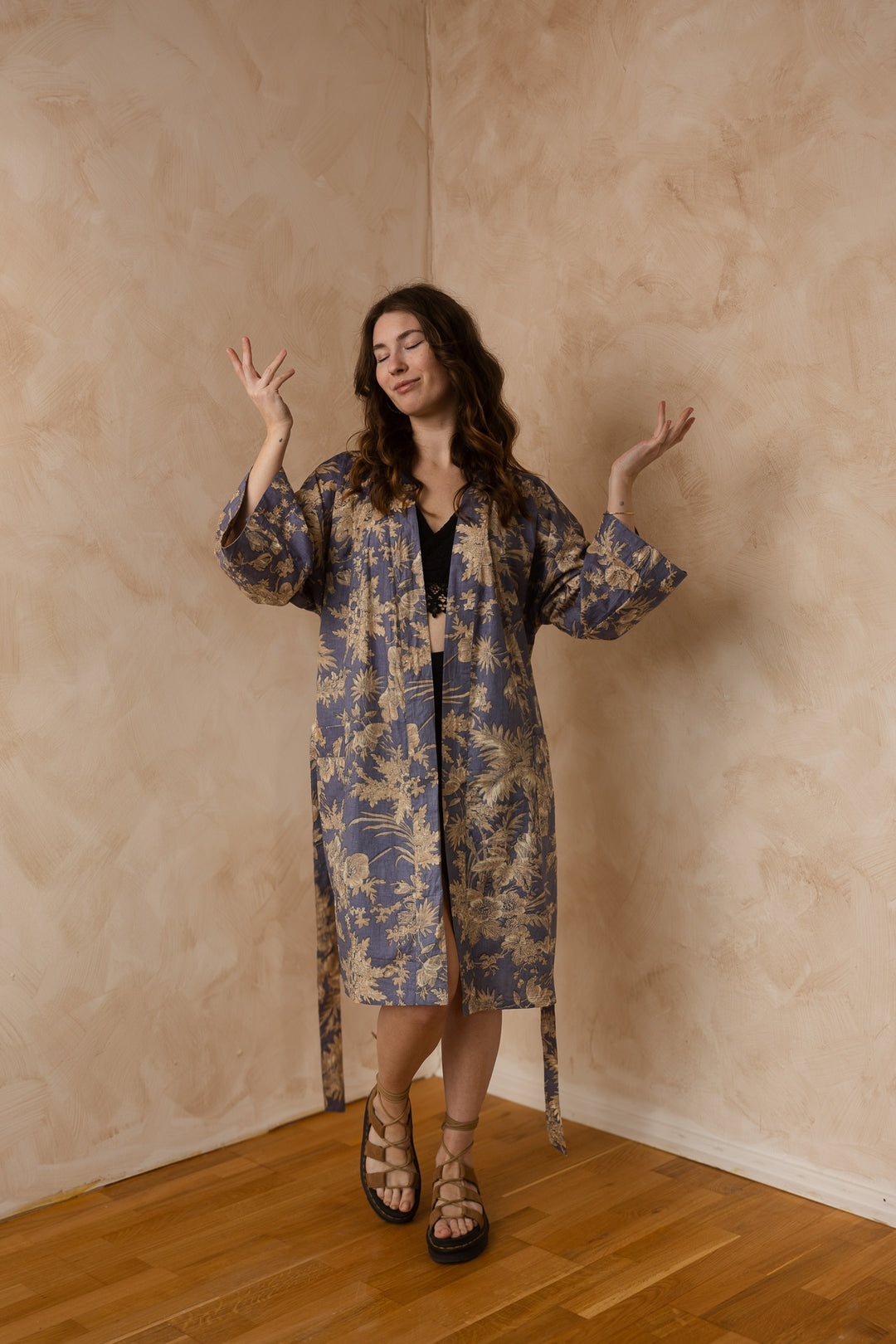 Kimono, Leichter Bademantel, dünner Morgenmantel, lange Bluse, Longewear, aus Buamwolle