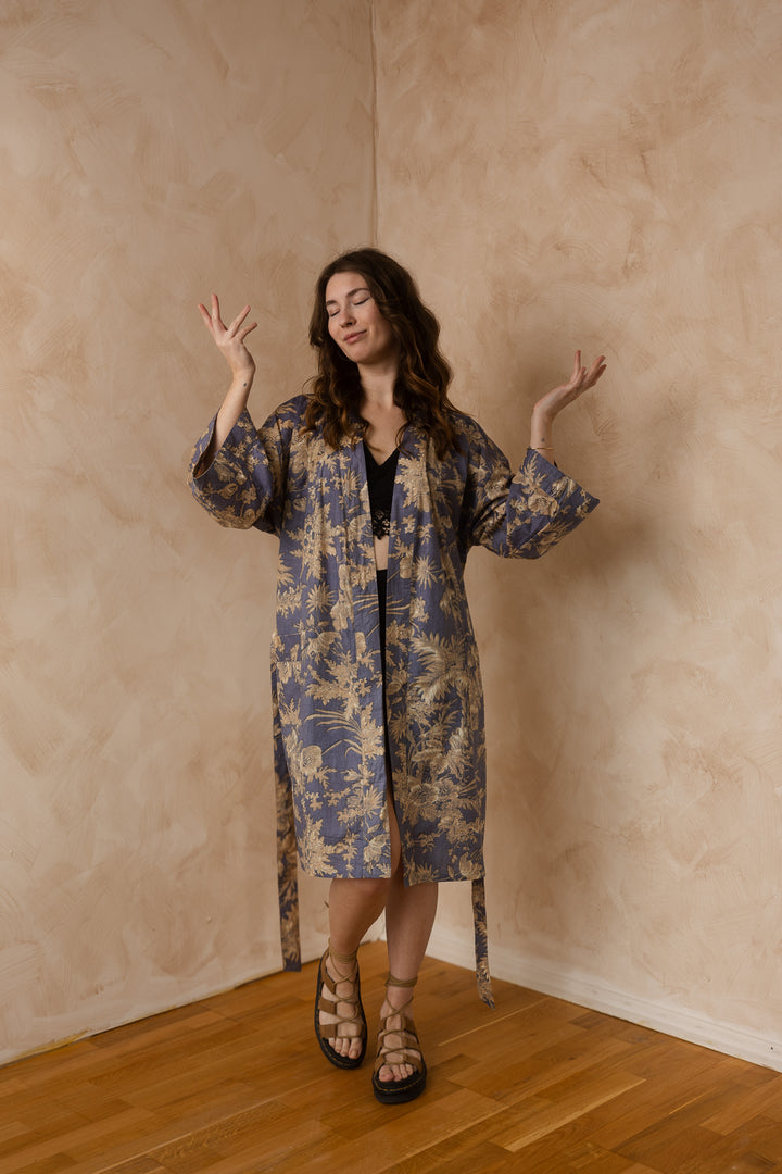 Kimono, Leichter Bademantel, dünner Morgenmantel, lange Bluse, Longewear, aus Buamwolle