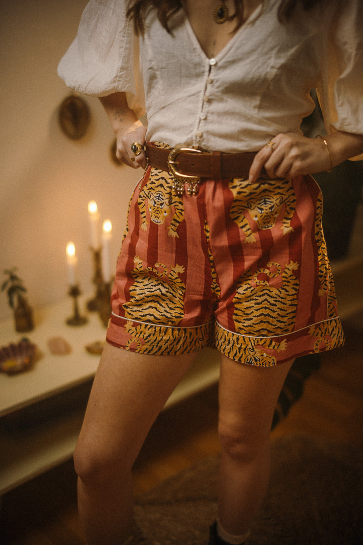 Stylisches Pyjama Set, Tiger Print Schlafanzug, Kurze Nachtwäsche, Unisex Pyjama aus Baumwolle, Trendige Muster