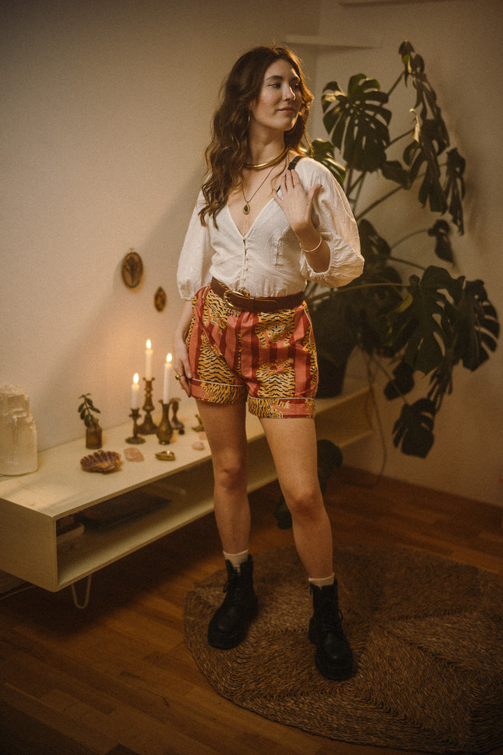 Stylisches Pyjama Set, Tiger Print Schlafanzug, Kurze Nachtwäsche, Unisex Pyjama aus Baumwolle, Trendige Muster
