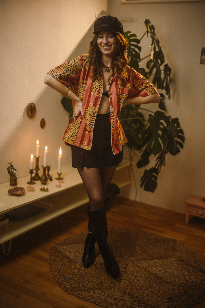 Stylisches Pyjama Set, Tiger Print Schlafanzug, Kurze Nachtwäsche, Unisex Pyjama aus Baumwolle, Trendige Muster