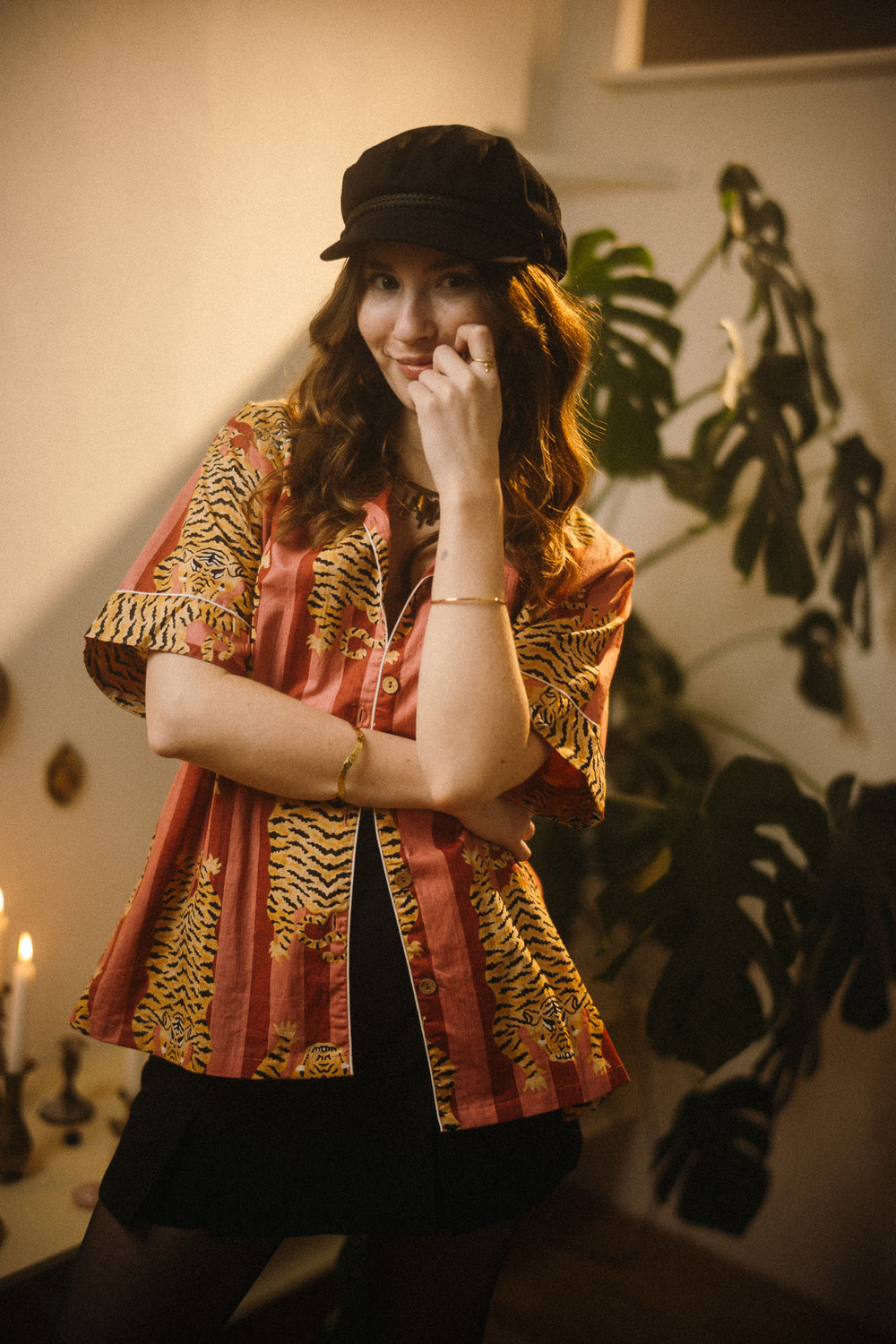 Stylisches Pyjama Set, Tiger Print Schlafanzug, Kurze Nachtwäsche, Unisex Pyjama aus Baumwolle, Trendige Muster