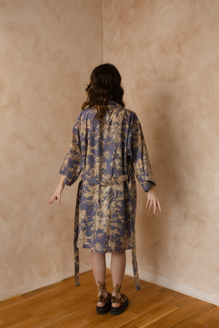 Kimono, Leichter Bademantel, dünner Morgenmantel, lange Bluse, Longewear, aus Buamwolle