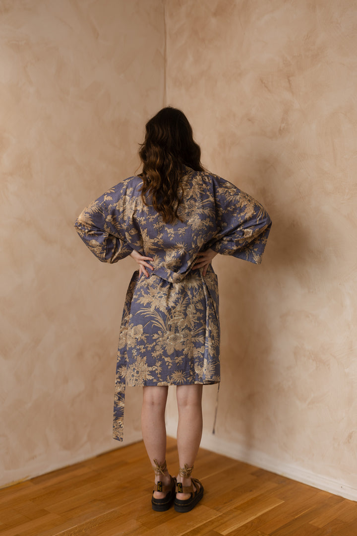 Kimono, Leichter Bademantel, dünner Morgenmantel, lange Bluse, Longewear, aus Buamwolle