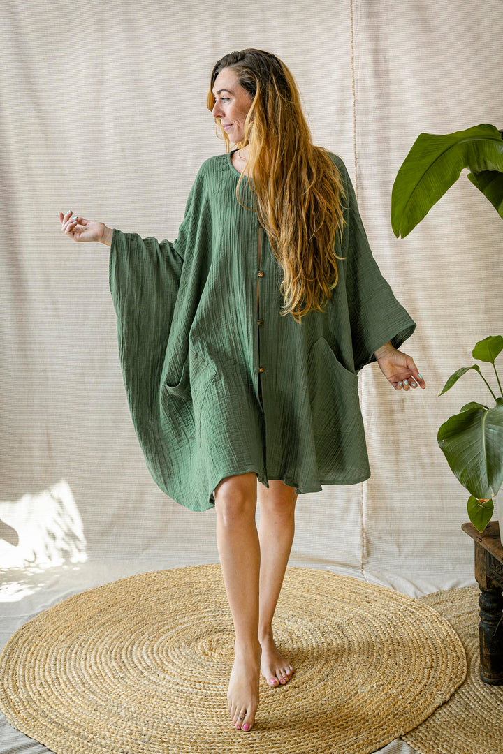 Musselin Poncho-Kleid ~ SMARAGD