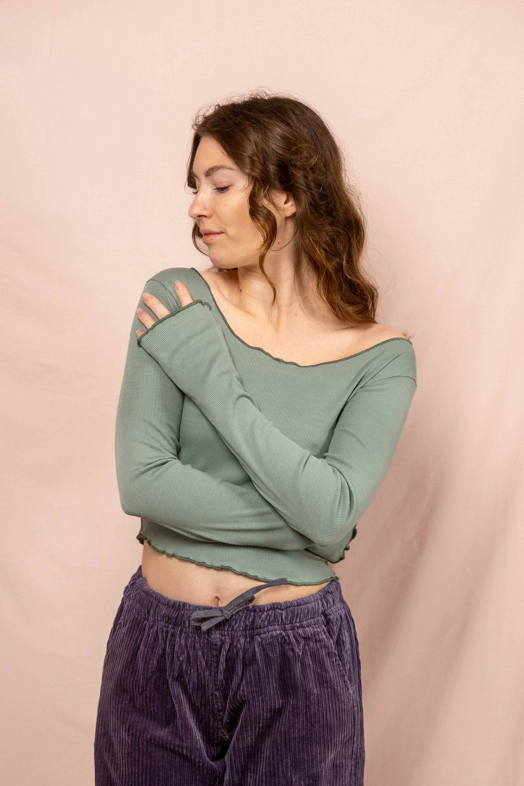 Feinripp Shirt, Longsleeve Top, Langärmlig es Oberteil in Mint Grün