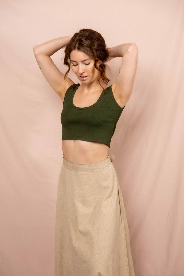 Feinripp Top, Unterhemd in Grün, Bauchfreies Leichtes Oberteil, Bra Top, Crop Top