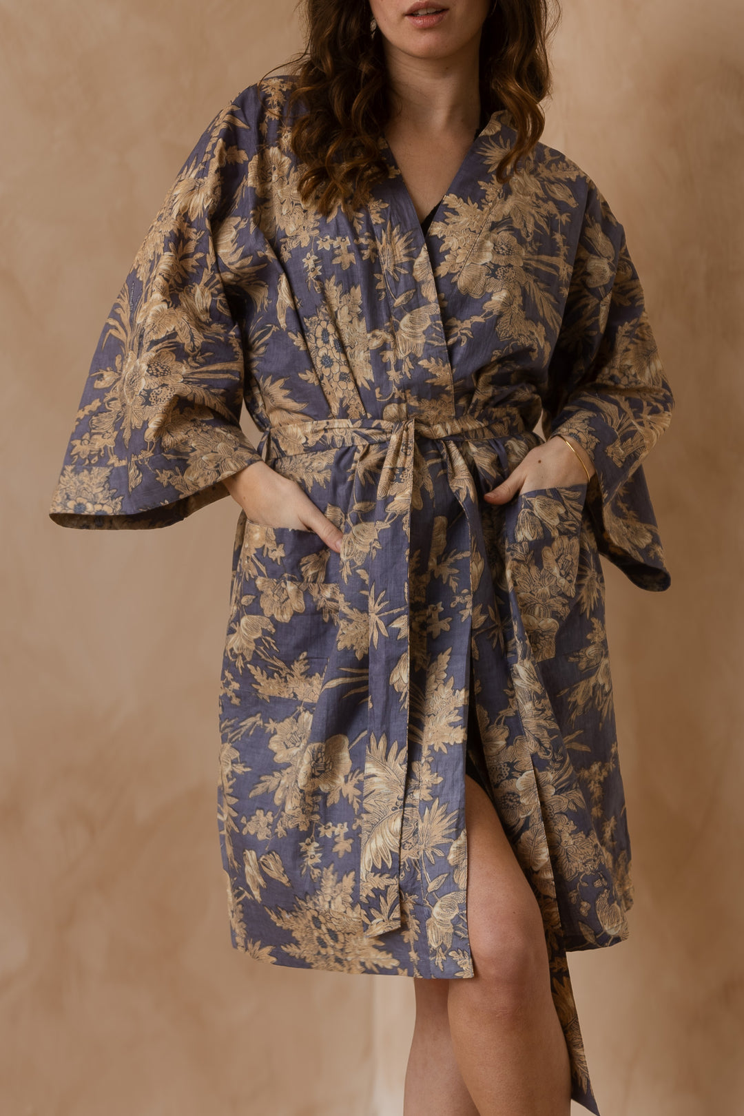 Kimono, Leichter Bademantel, dünner Morgenmantel, lange Bluse, Longewear, aus Buamwolle