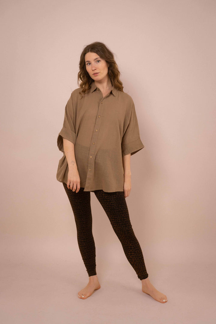 Hemd ~ JAMIE Taupe in Slub Baumwolle