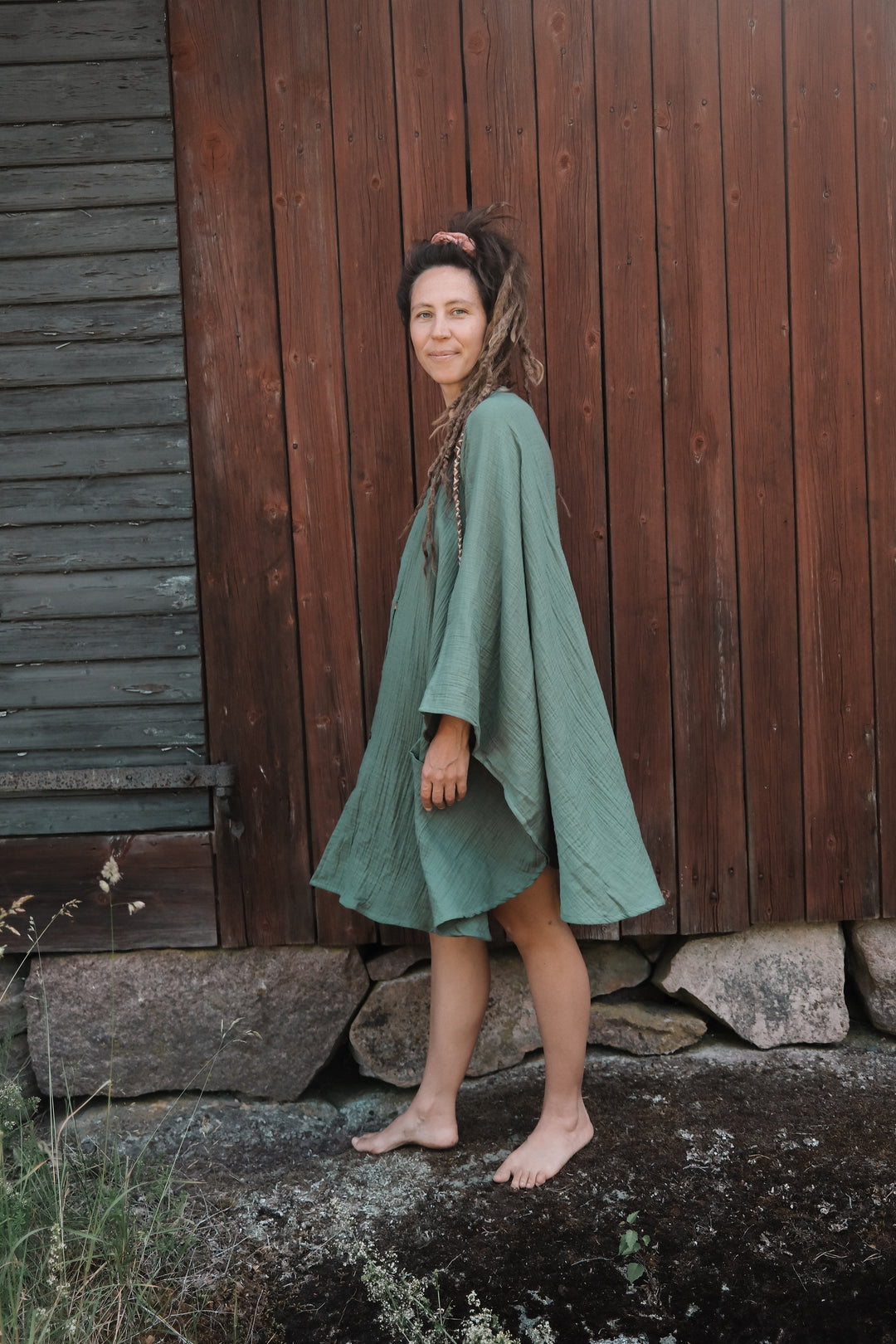 Musselin Poncho-Kleid ~ SMARAGD