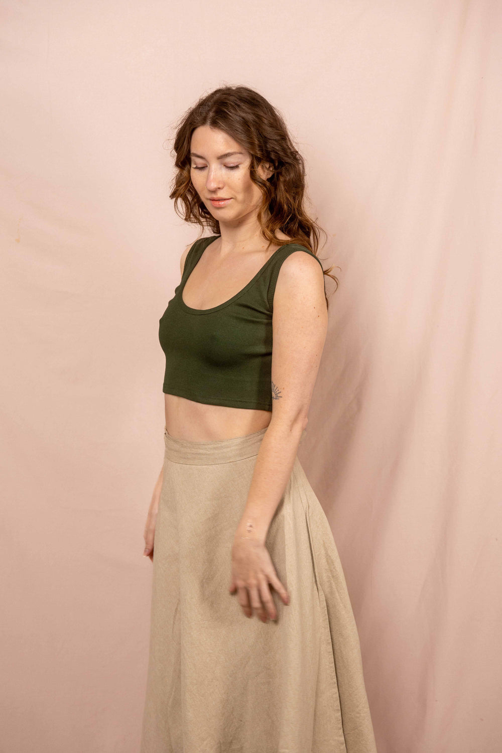 Feinripp Top, Unterhemd in Grün, Bauchfreies Leichtes Oberteil, Bra Top, Crop Top