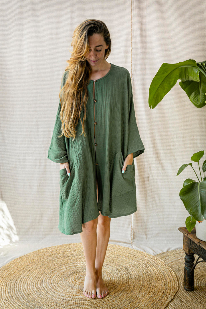 Musselin Poncho-Kleid ~ SMARAGD