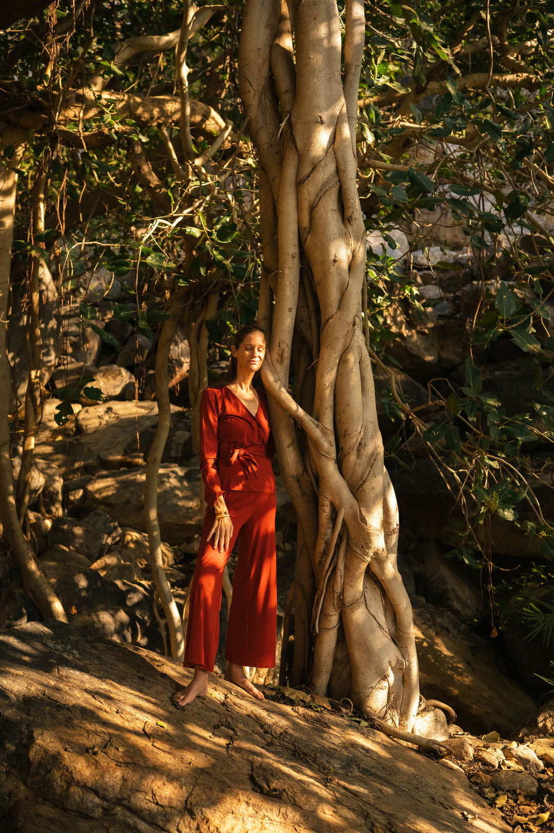 Wickeltop, Sporttop, Yogatop, Top, Wickelbluse, Wickel oberteil, Rot, lange Ärmel, Set Hose und Top