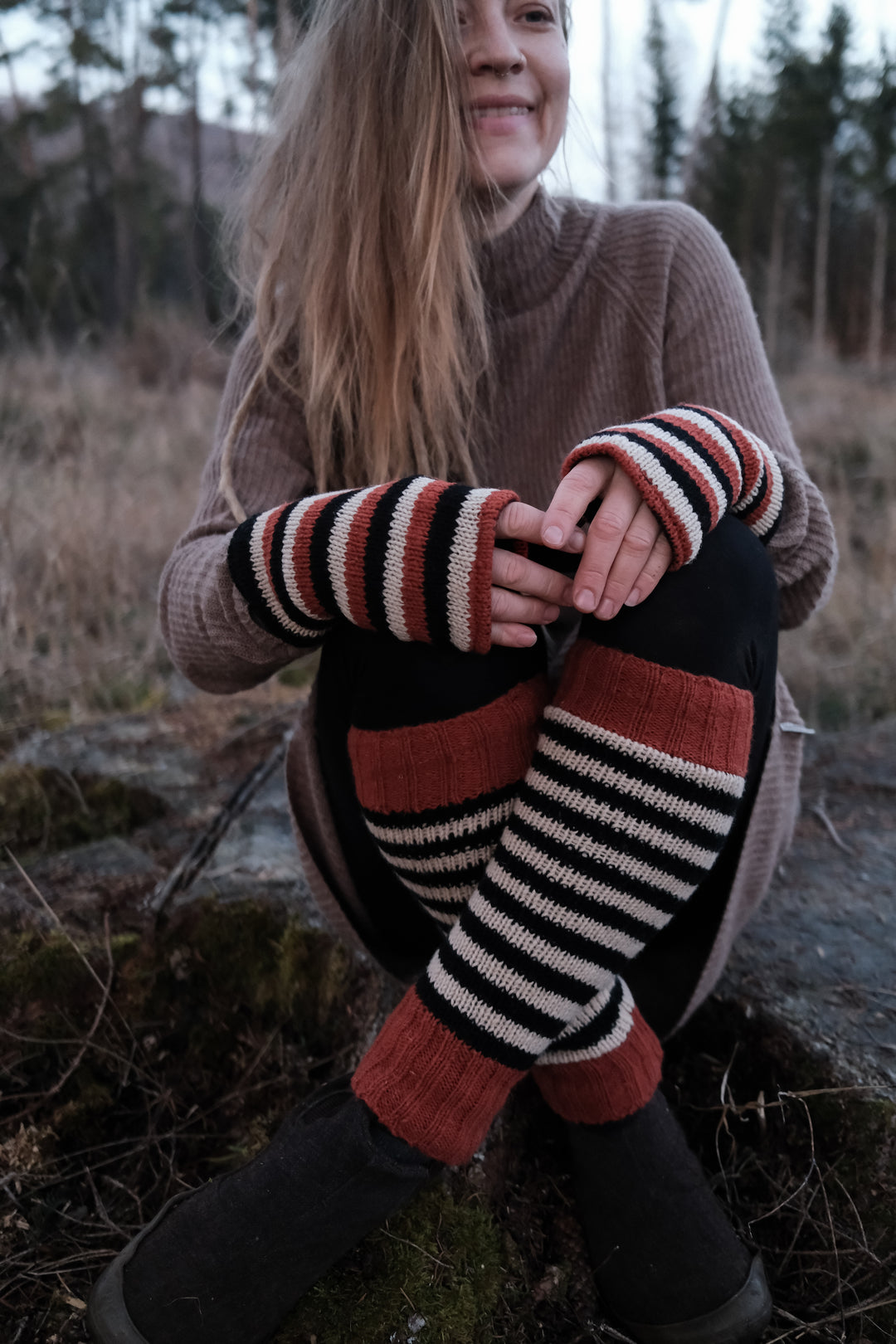 Gestreifte Beinstulpen Schwarz/Weiß