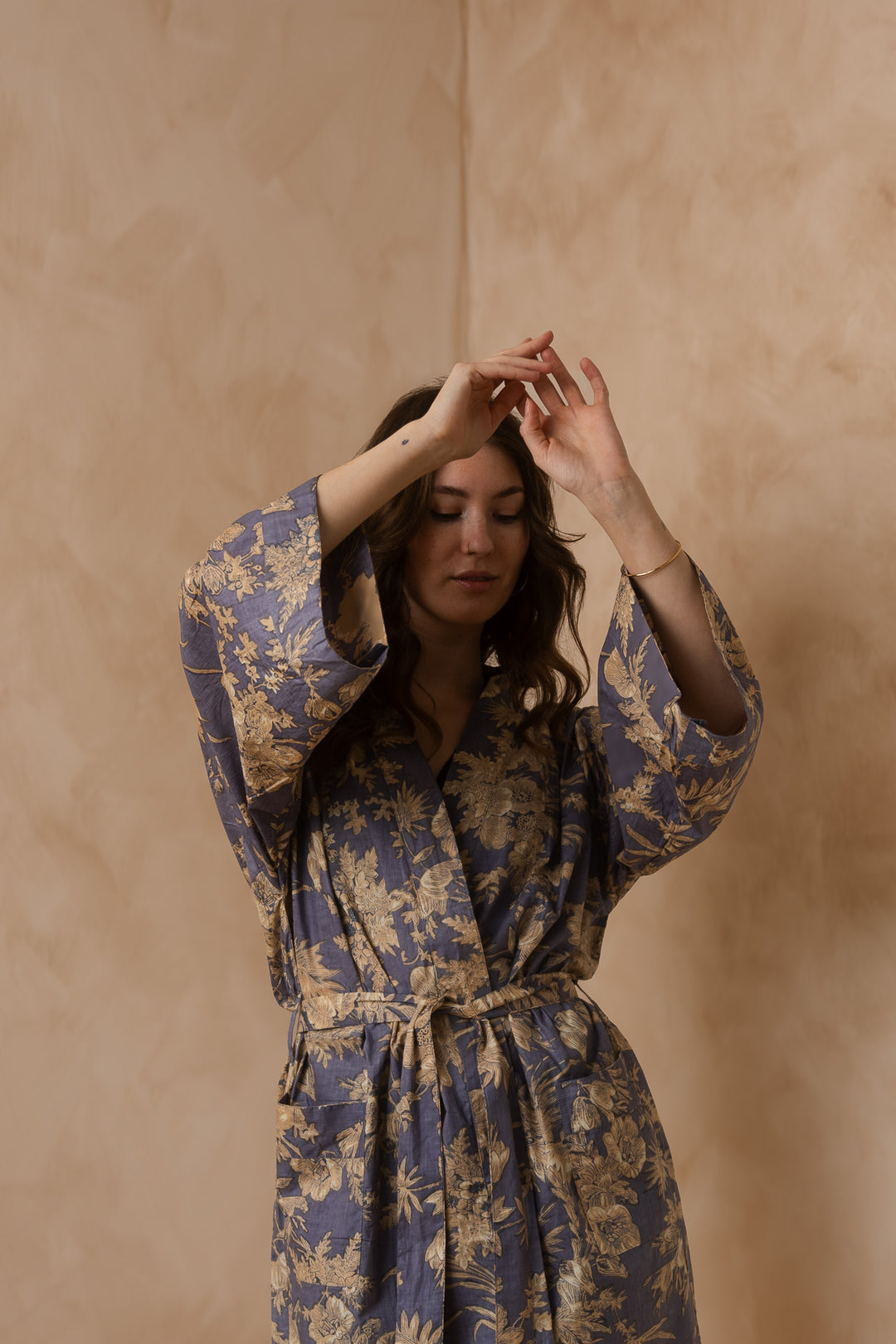 Kimono, Leichter Bademantel, dünner Morgenmantel, lange Bluse, Longewear, aus Buamwolle