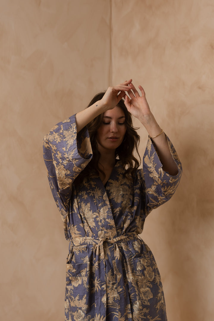 Kimono, Leichter Bademantel, dünner Morgenmantel, lange Bluse, Longewear, aus Buamwolle