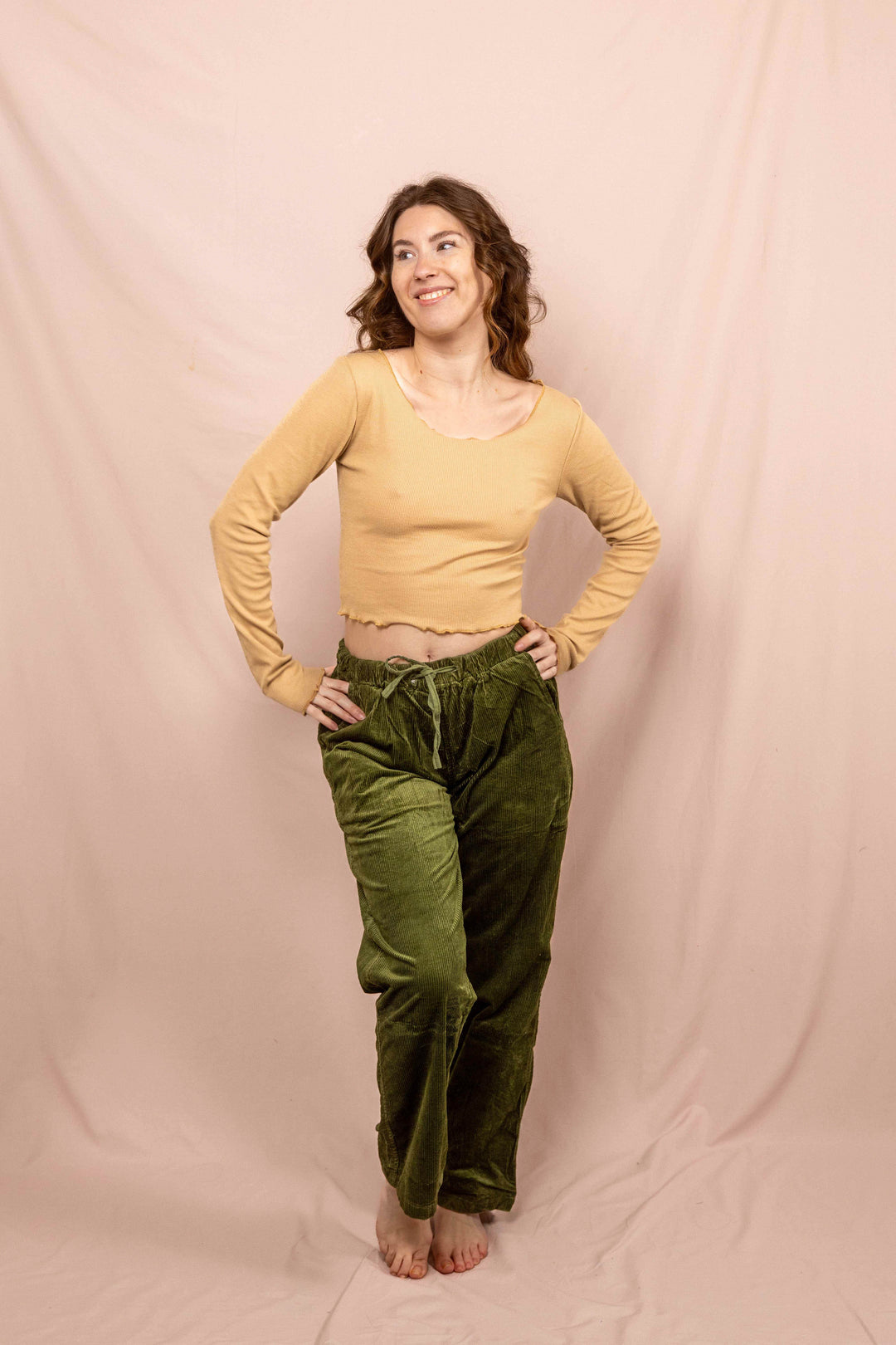 Feinripp Shirt, Longsleeve Top, Langärmlig in Beige