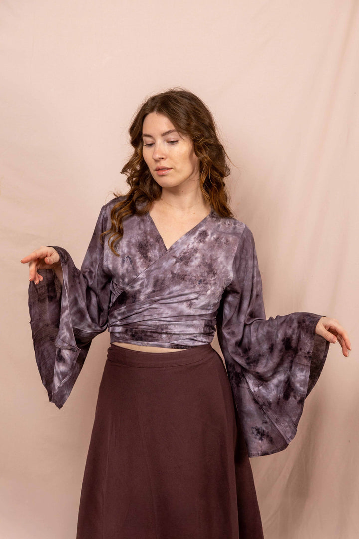 lässige Wickelbluse, Vintage Wickeltop, Top, Bluse in Batik Lila