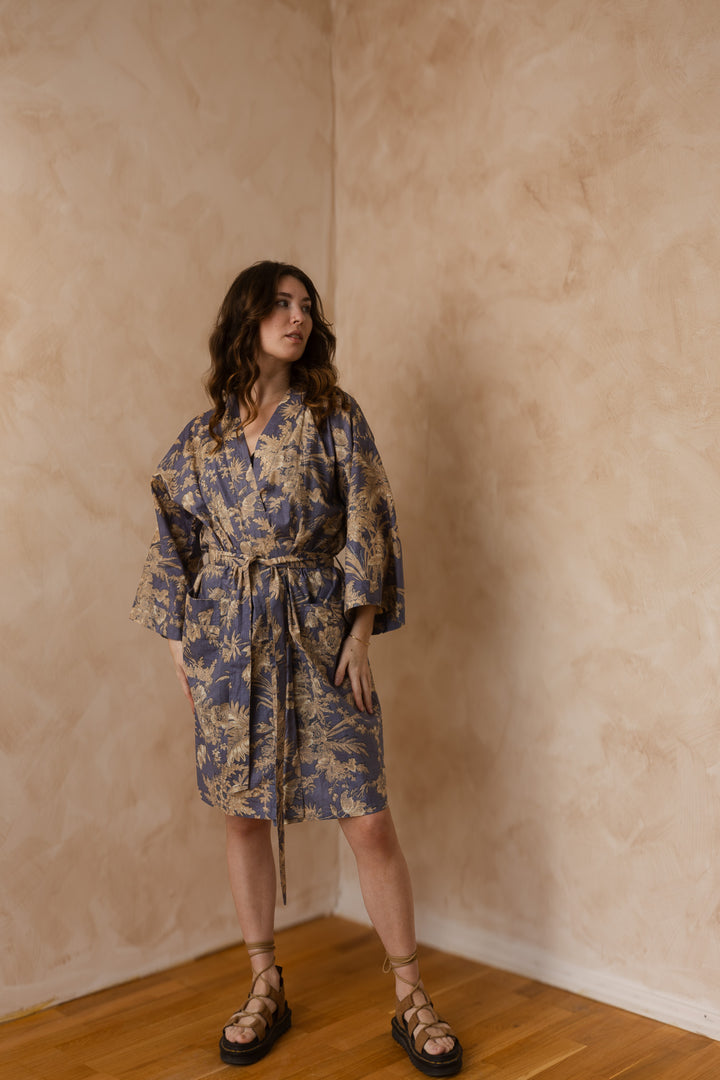 Kimono, Leichter Bademantel, dünner Morgenmantel, lange Bluse, Longewear, aus Buamwolle