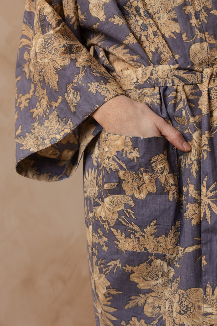 Kimono, Leichter Bademantel, dünner Morgenmantel, lange Bluse, Longewear, aus Buamwolle