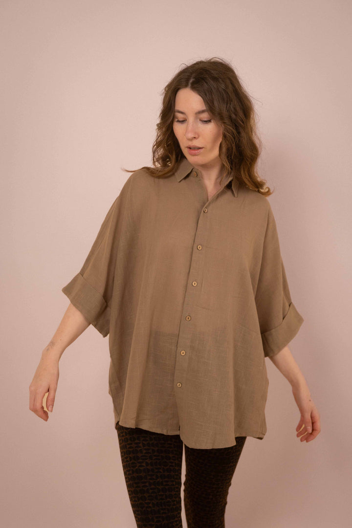 Hemd ~ JAMIE Taupe in Slub Baumwolle