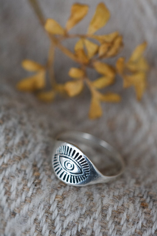 Silberring, Stapelring aus Silber, 925er Sterling Silber, Auge, Sonne, Heilige Geometrie. Statementring.
