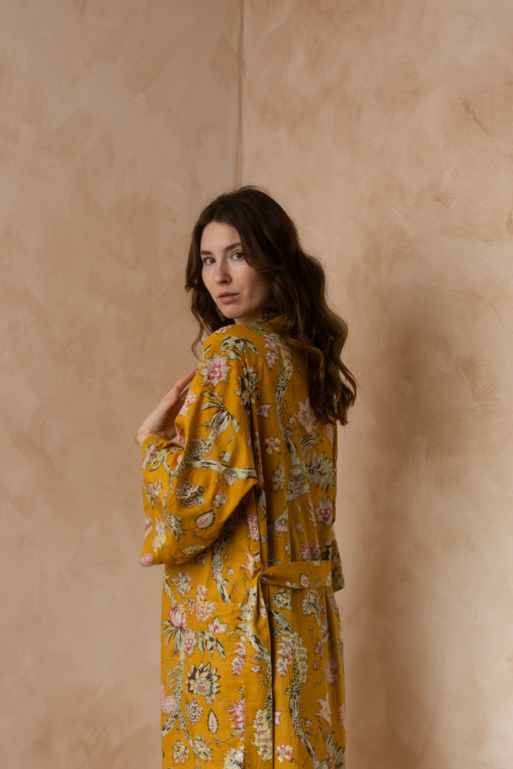 Kimono, Leichter Bademantel, dünner Morgenmantel, lange Bluse, Longewear, aus Buamwolle