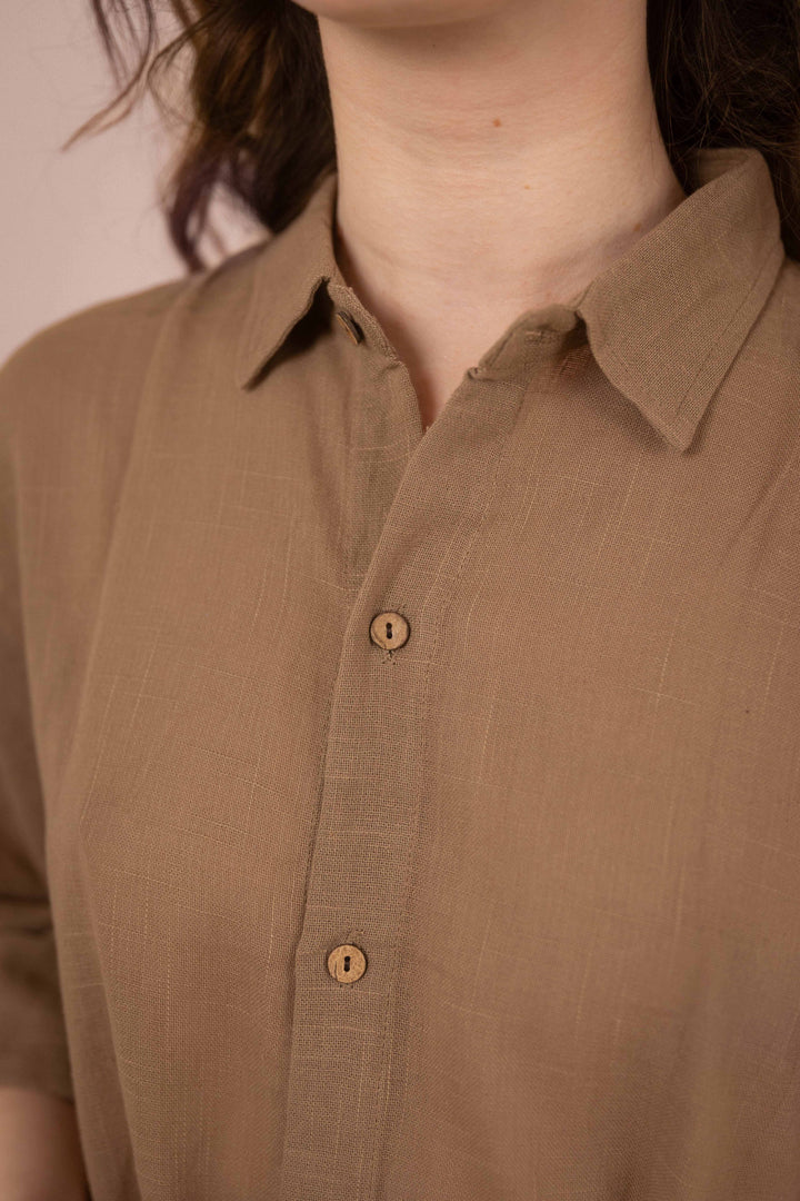 Hemd ~ JAMIE Taupe in Slub Baumwolle