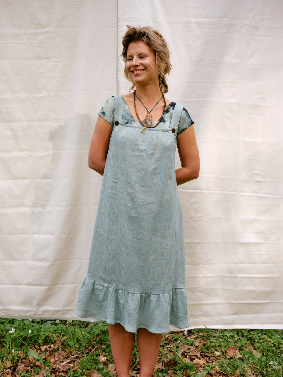 Musselin Kleid OCEAN in türkisblau, Sommerkleid, 100% Baumwolle, Vintagekleid