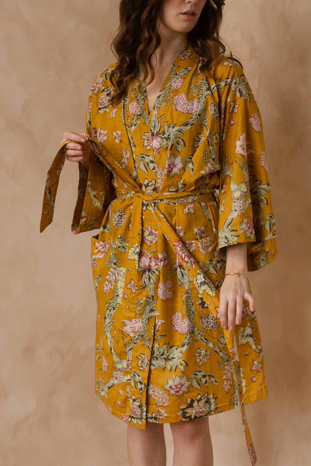 Kimono, Leichter Bademantel, dünner Morgenmantel, lange Bluse, Longewear, aus Buamwolle