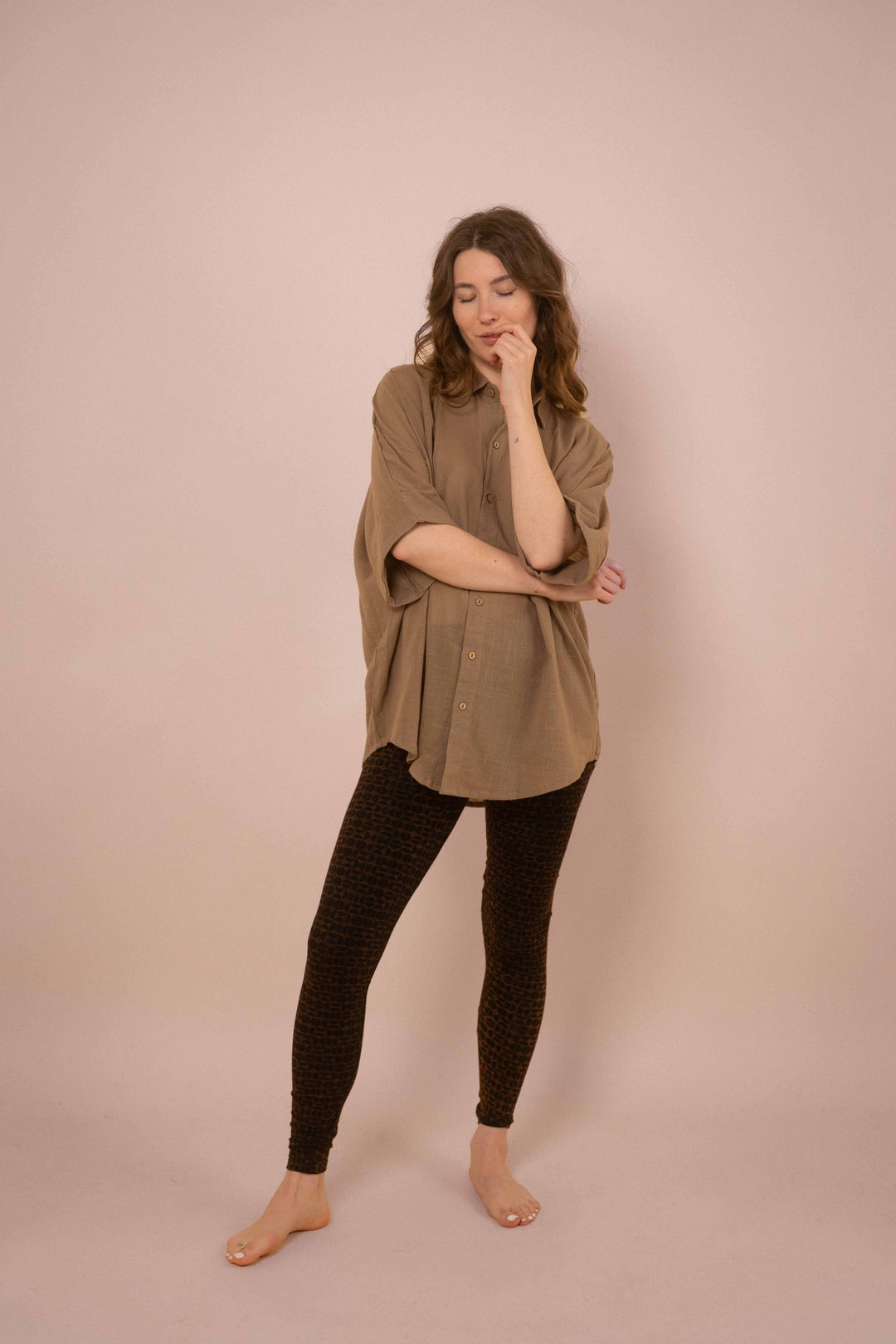 Hemd ~ JAMIE Taupe in Slub Baumwolle