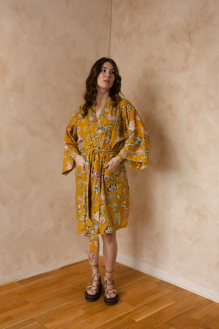 Kimono, Leichter Bademantel, dünner Morgenmantel, lange Bluse, Longewear, aus Buamwolle