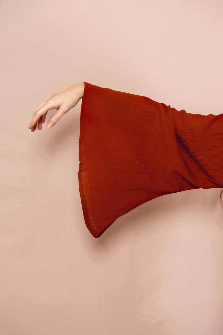 Lässiges Batik Wickeltop, Vintage Wickelbluse in Rost Rot, Bluse zum Wickeln, Top mit langen Ärmeln