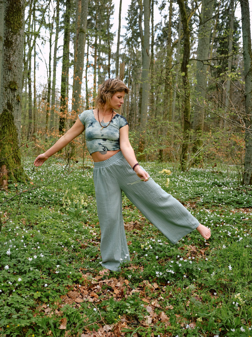 Musselin Maxi-Hose OCEAN in türkisblau. Beduinenhose Türkis. Weite Hose aus 100% Baumwolle. Leinenhose.