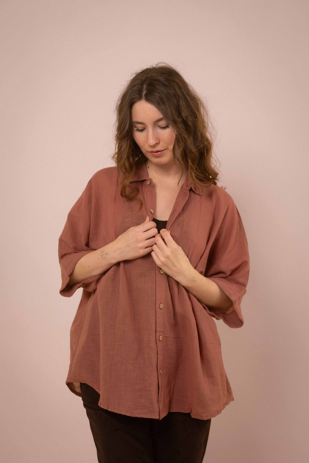 Hemd ~ JAMIE Dusty Rose in Slub Baumwolle