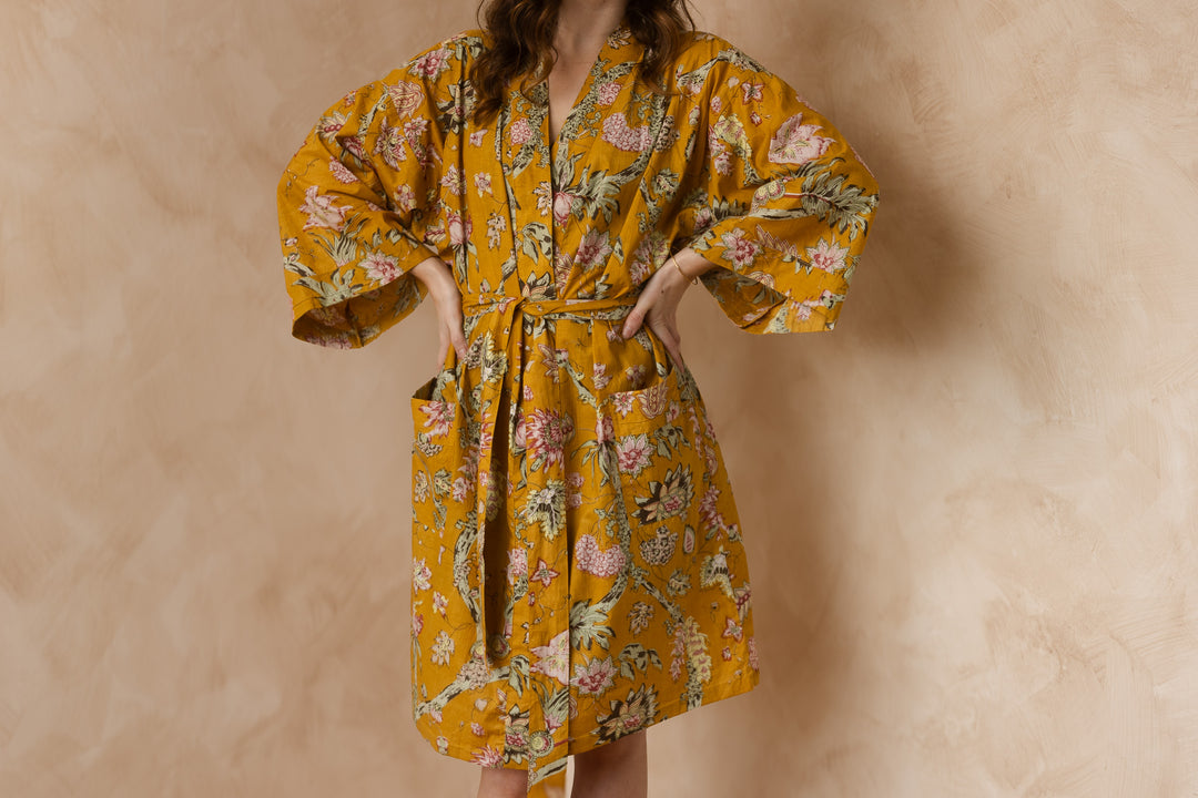 Kimono, Leichter Bademantel, dünner Morgenmantel, lange Bluse, Longewear, aus Buamwolle