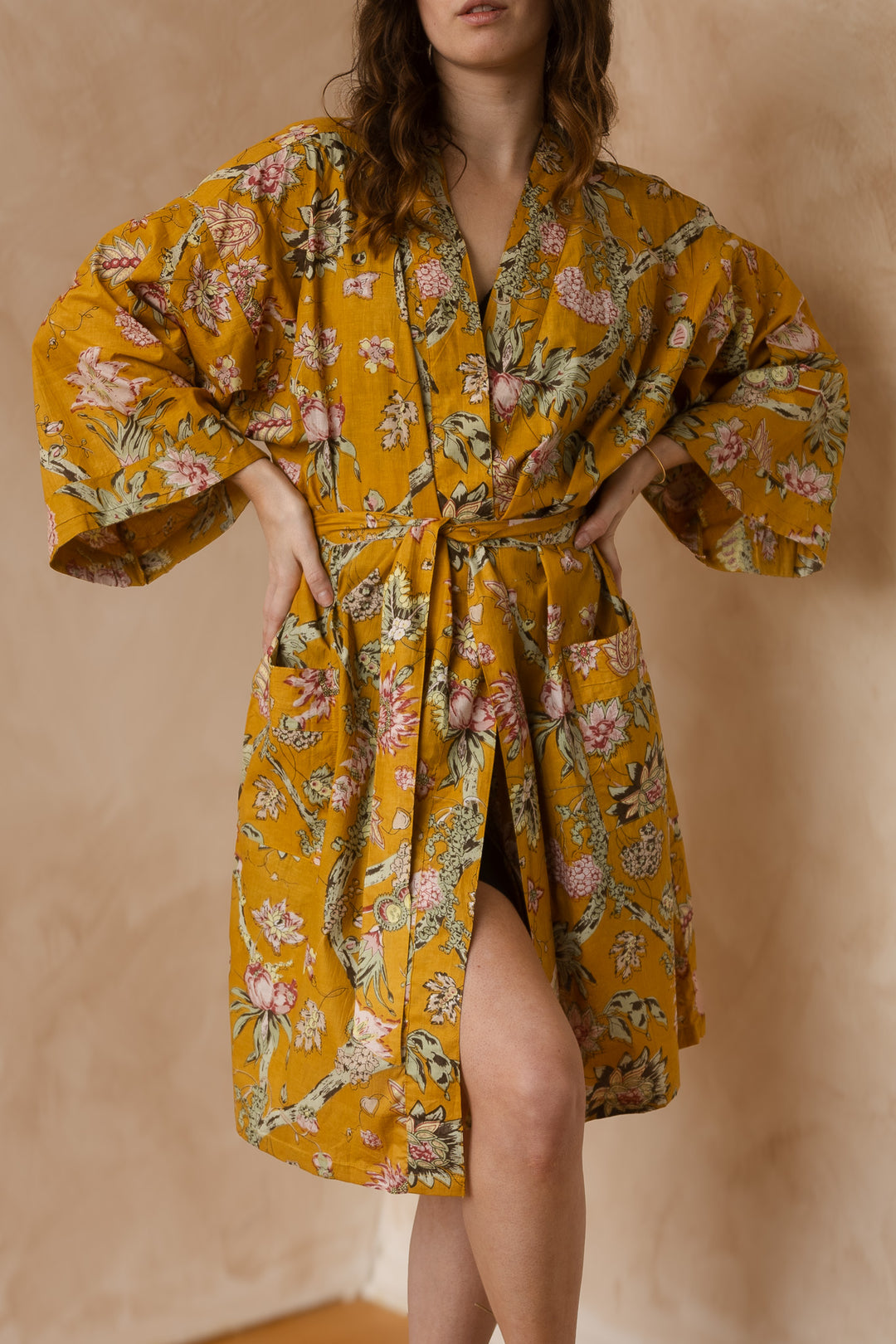 Kimono, Leichter Bademantel, dünner Morgenmantel, lange Bluse, Longewear, aus Buamwolle
