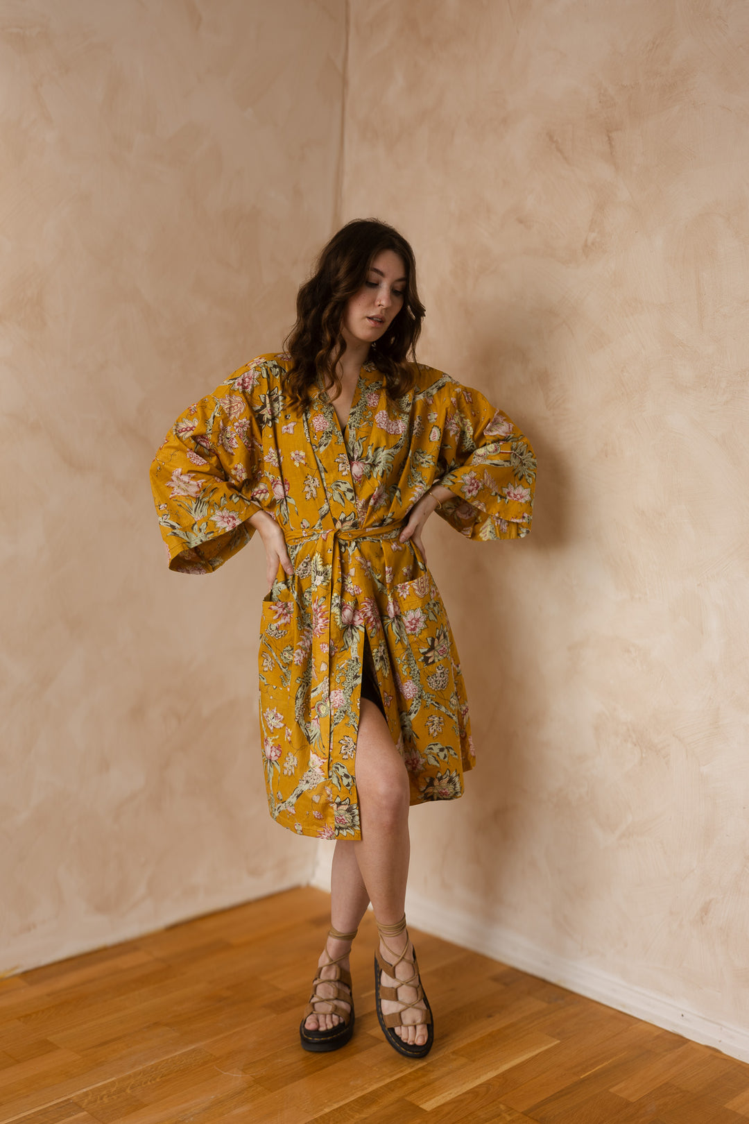 Kimono, Leichter Bademantel, dünner Morgenmantel, lange Bluse, Longewear, aus Buamwolle