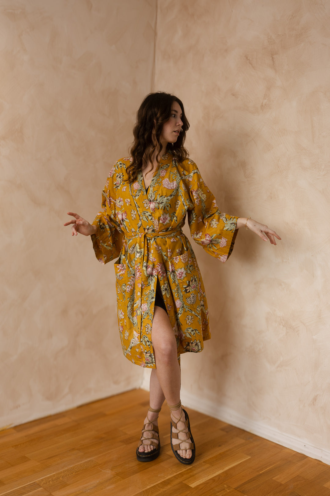 Kimono, Leichter Bademantel, dünner Morgenmantel, lange Bluse, Longewear, aus Buamwolle