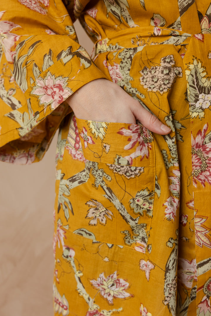 Kimono, Leichter Bademantel, dünner Morgenmantel, lange Bluse, Longewear, aus Buamwolle