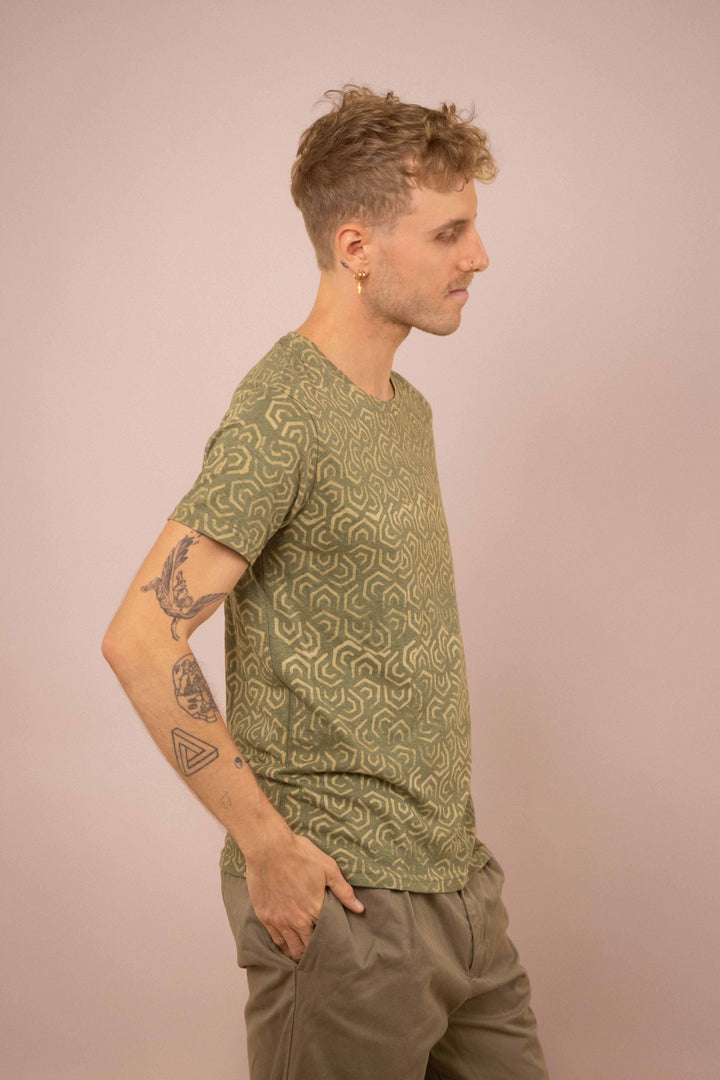T-Shirt mit Blockprints grün