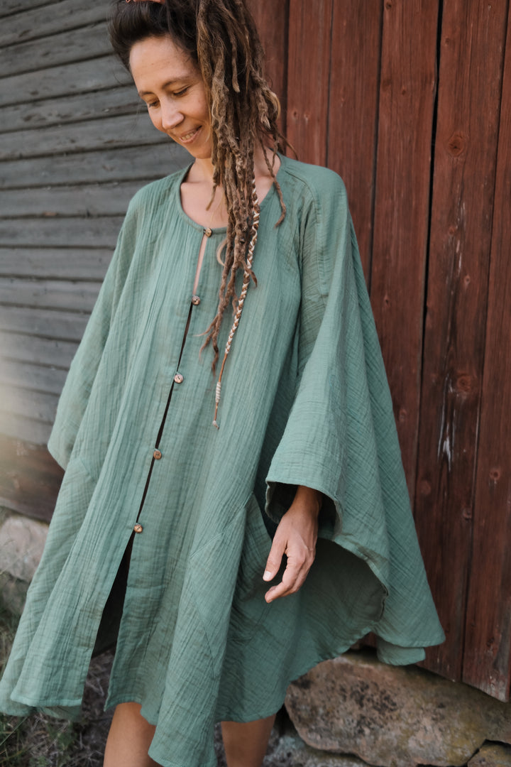 Musselin Poncho-Kleid ~ SMARAGD