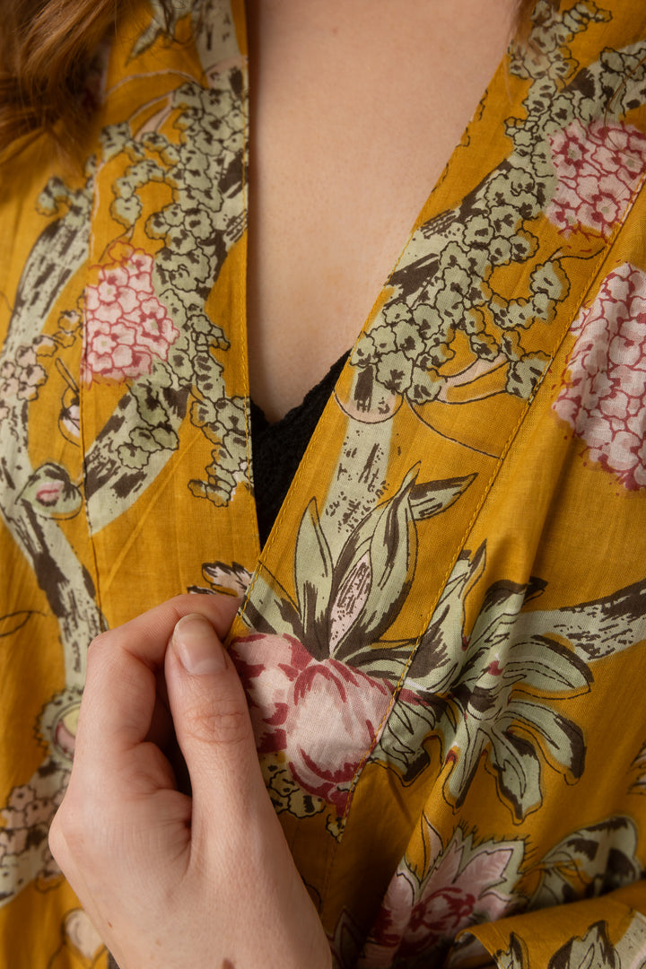 Kimono, Leichter Bademantel, dünner Morgenmantel, lange Bluse, Longewear, aus Buamwolle