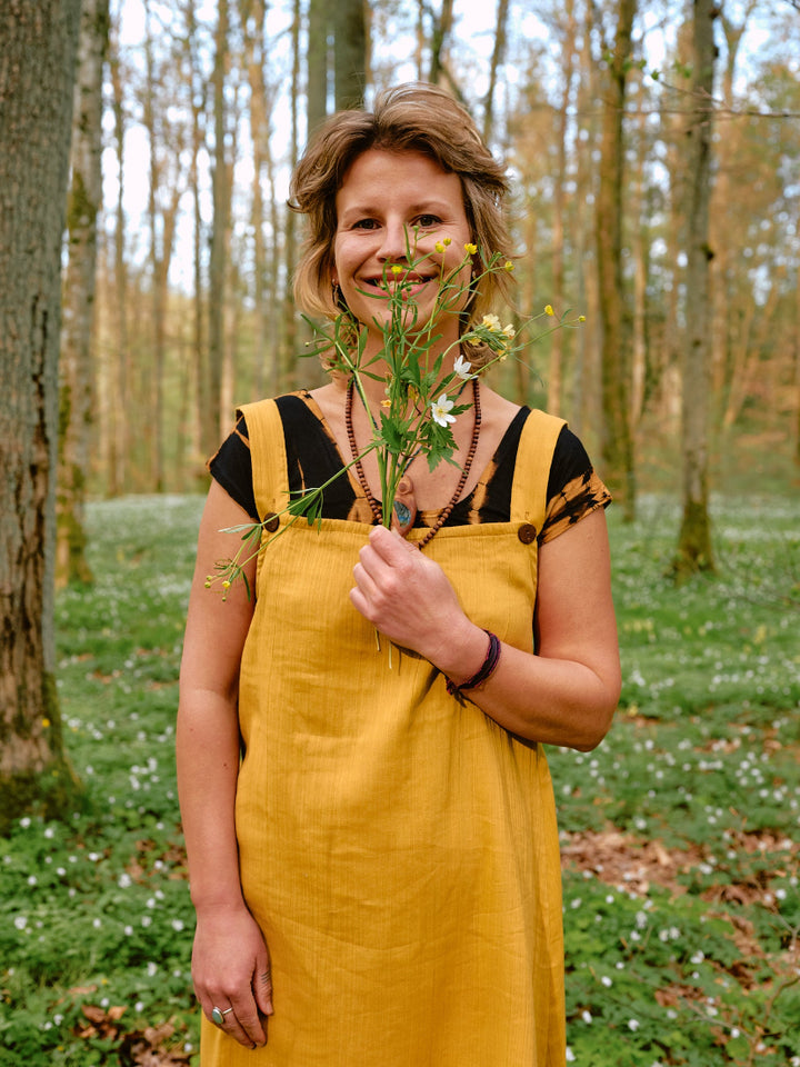 Musselin Kleid SOLEIL in senfgelb. Vintage Sommerkleid in Gelb. 100% Baumwolle.