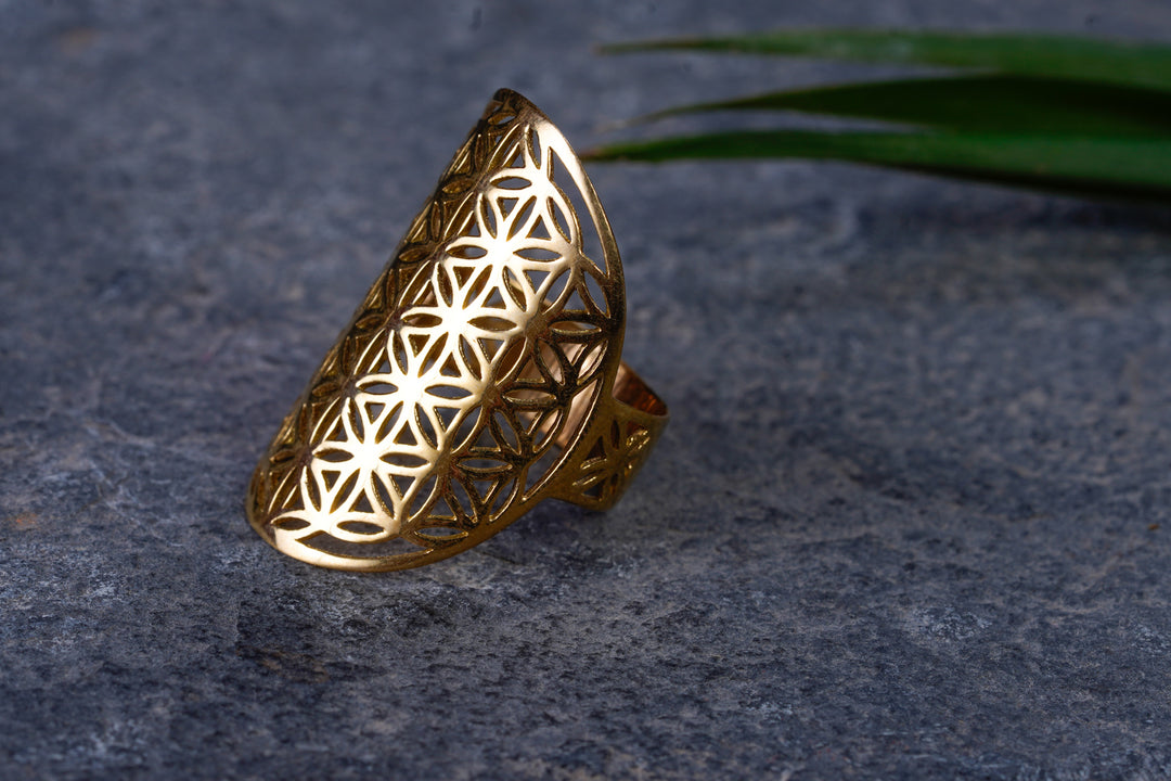 Mandala Ring ~ BLUME DES LEBENS ~ Messing ~ Same des Lebens ~ Heilige Geometrie ~ Heilige Struktur