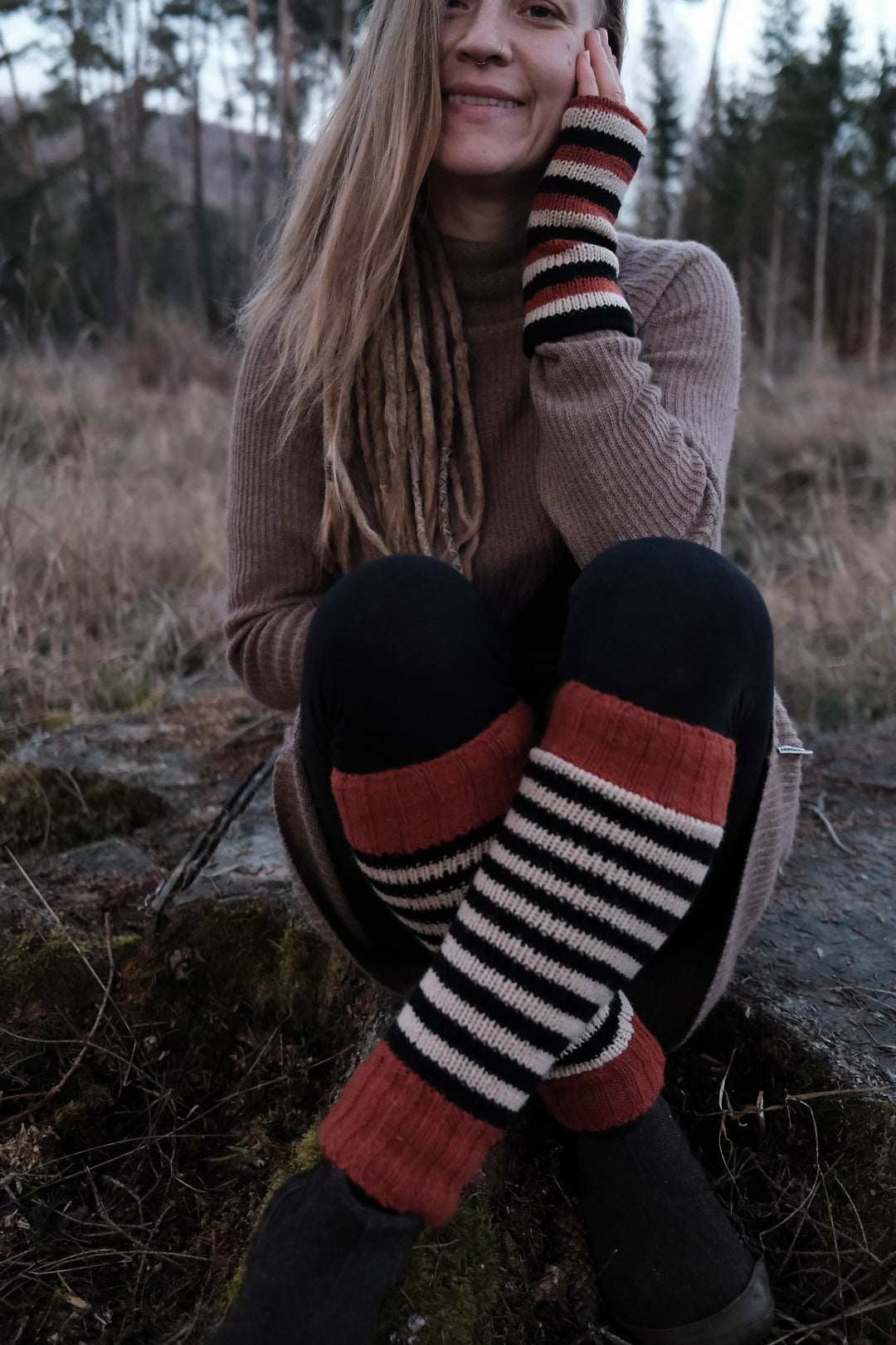 Gestreifte Beinstulpen Schwarz/Weiß